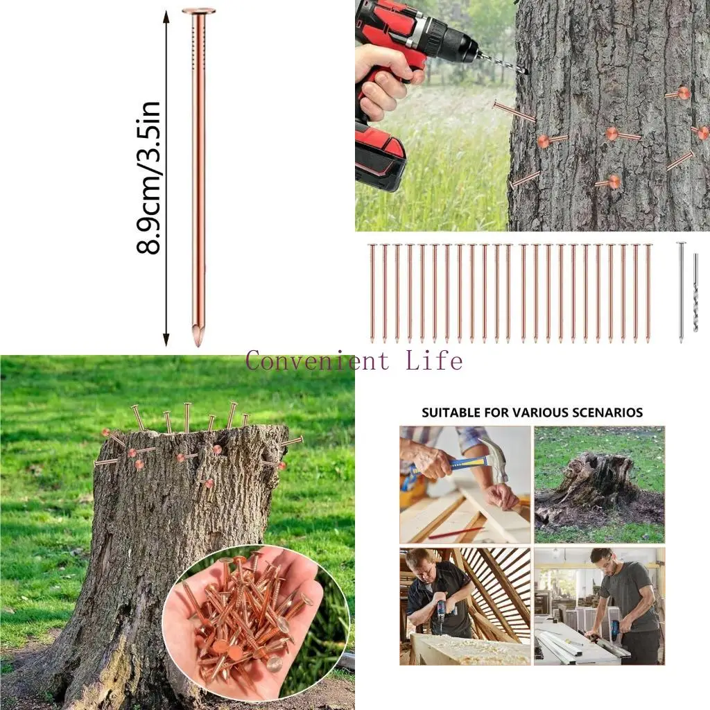

L1EE 25Pcs Purely Copper Nails to Killing Trees Stump Removal Spikes Hardware Nails Tree Stump Killers Nails Easy to Use