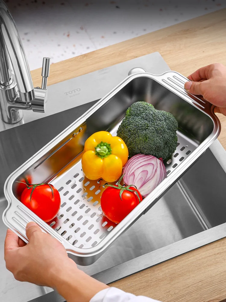 

Stainl Steel 304 Kitchen Sink Drain Basket Single Basin Vegetable Waing Basin Water Filter Basket Storage Ra