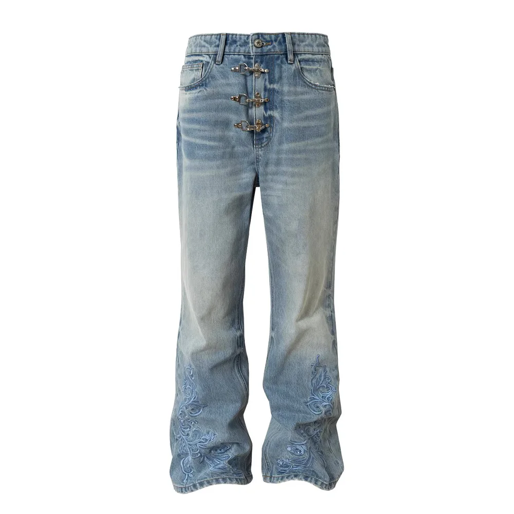 

Men Women Embroidery Airplane Buckle Streetwear Hip Hop Fashion Loose Causal Washed Denim Pant Jeans Couple Trousers
