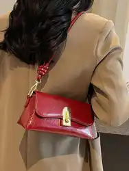 Classic Burgundy Women's Shoulder Bags 2024 Autumn Textured PU Leather Small Square Bag Lady Daily Commuter Handbags