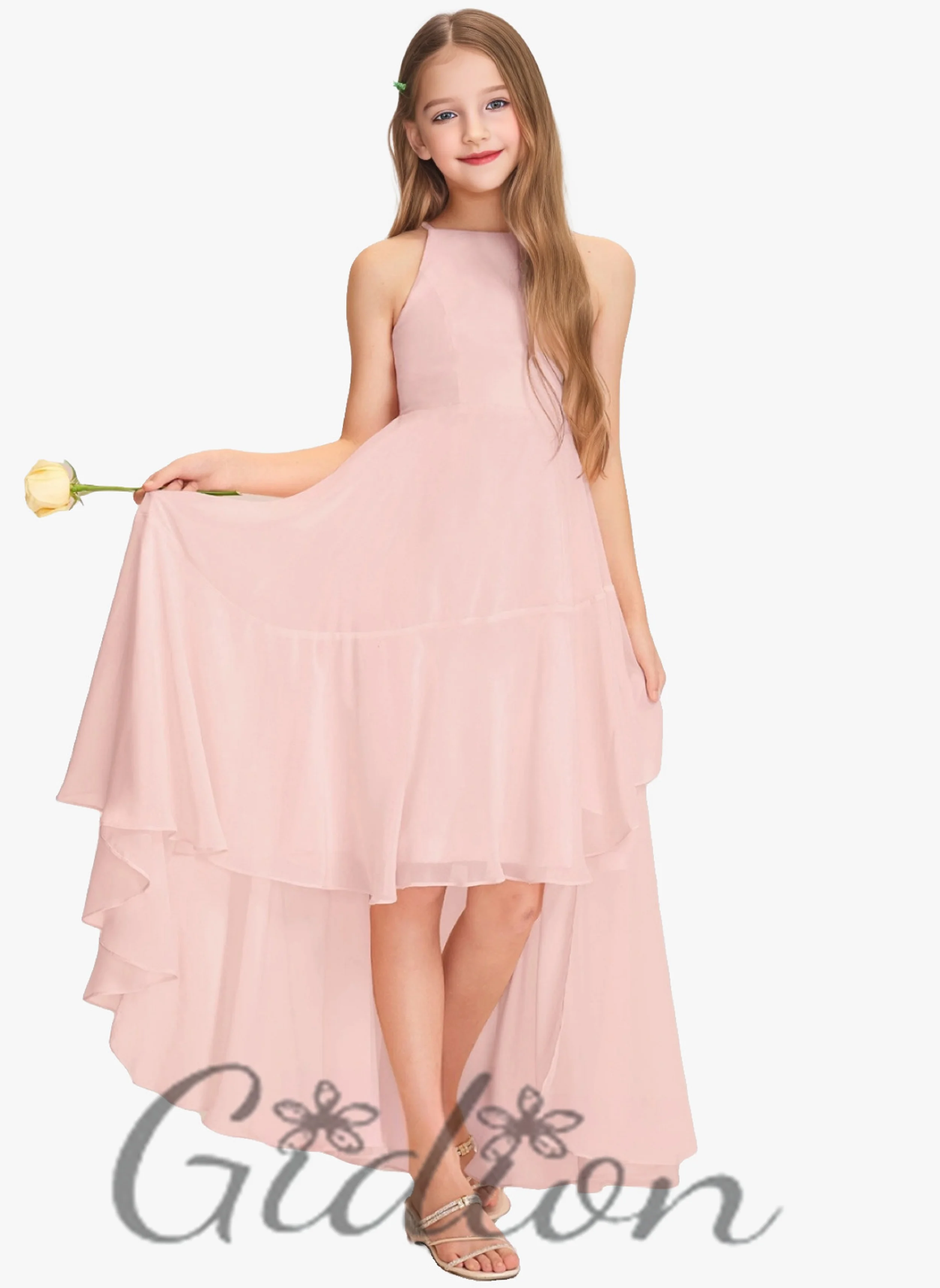 High-Low Asymmetrical Chiffon For Girl Evening Party Wedding Prom First Communions Pageant Celebration Junior Bridesmaid Dress