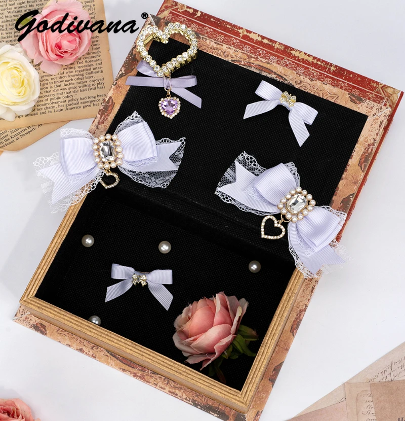 Japanese Mine Mass-Produced Lace Square Diamond Mini Barrettes Girls Sweet Hair Accessories Set Lolita Cute Edge Clip Headwear