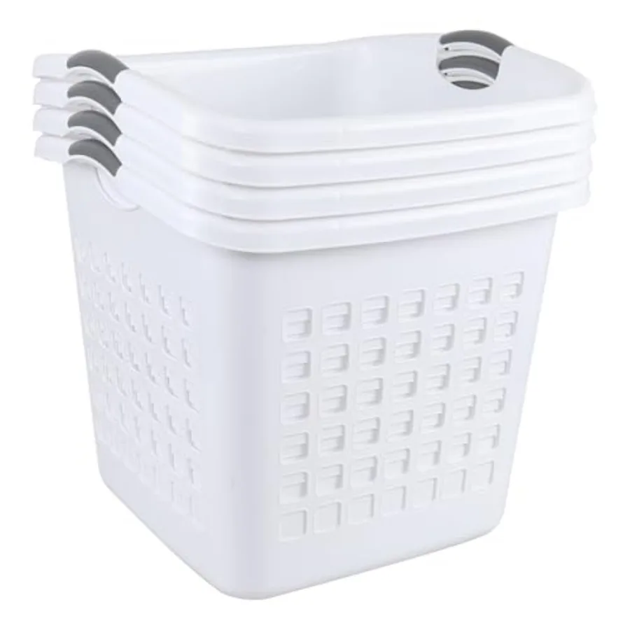 

2 Bushel/73 L White Laundry Basket Plastic, 4 Pack Laundry Hamper with Cutout Handles, Large Dirty Clothes Basket