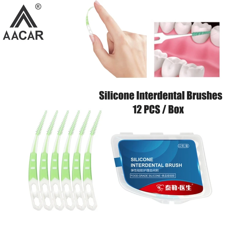 12Pcs/Box Silicone Interdental Brushes Toothpicks Brushes Between Teeth Silicone Toothpicks With Thread Oral Cleaning Tools