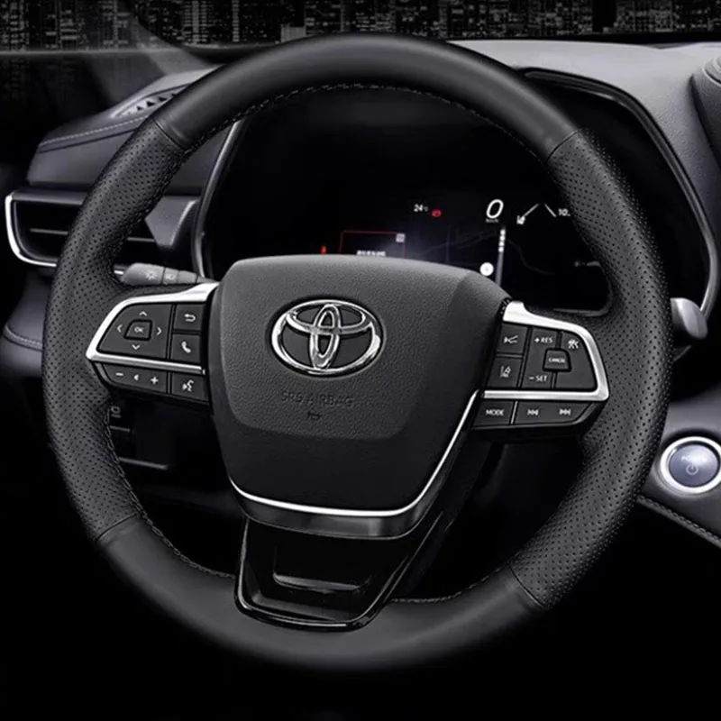 

For Toyota Highlander Sienna XU70 Kluger Highlander Hybrid Hand-stitched black Nappa Leather non-slip car Steering Wheel Cover