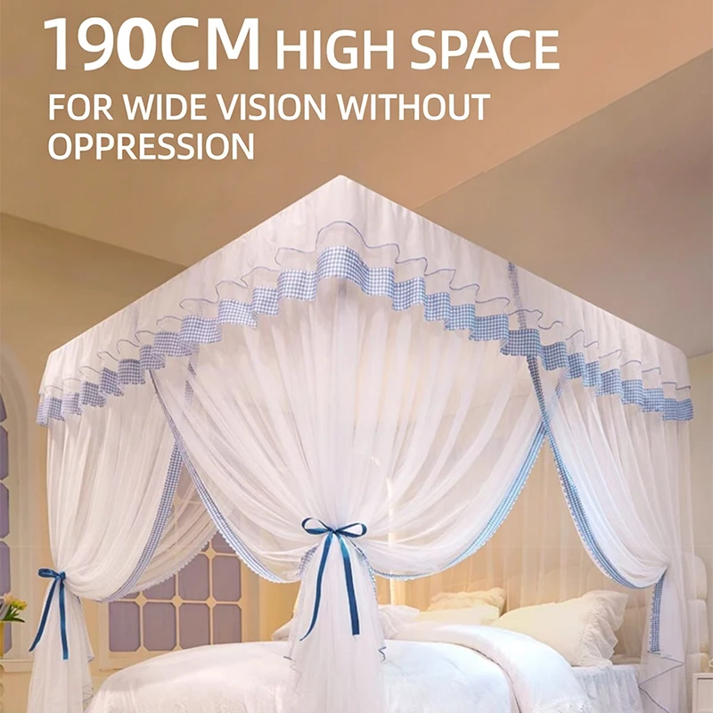 Princess Lace Bed Mosquito Net 3 Side Openings Four Corner Canopy Netting Carbon Steel Bracket for Double King Size Bed Summer