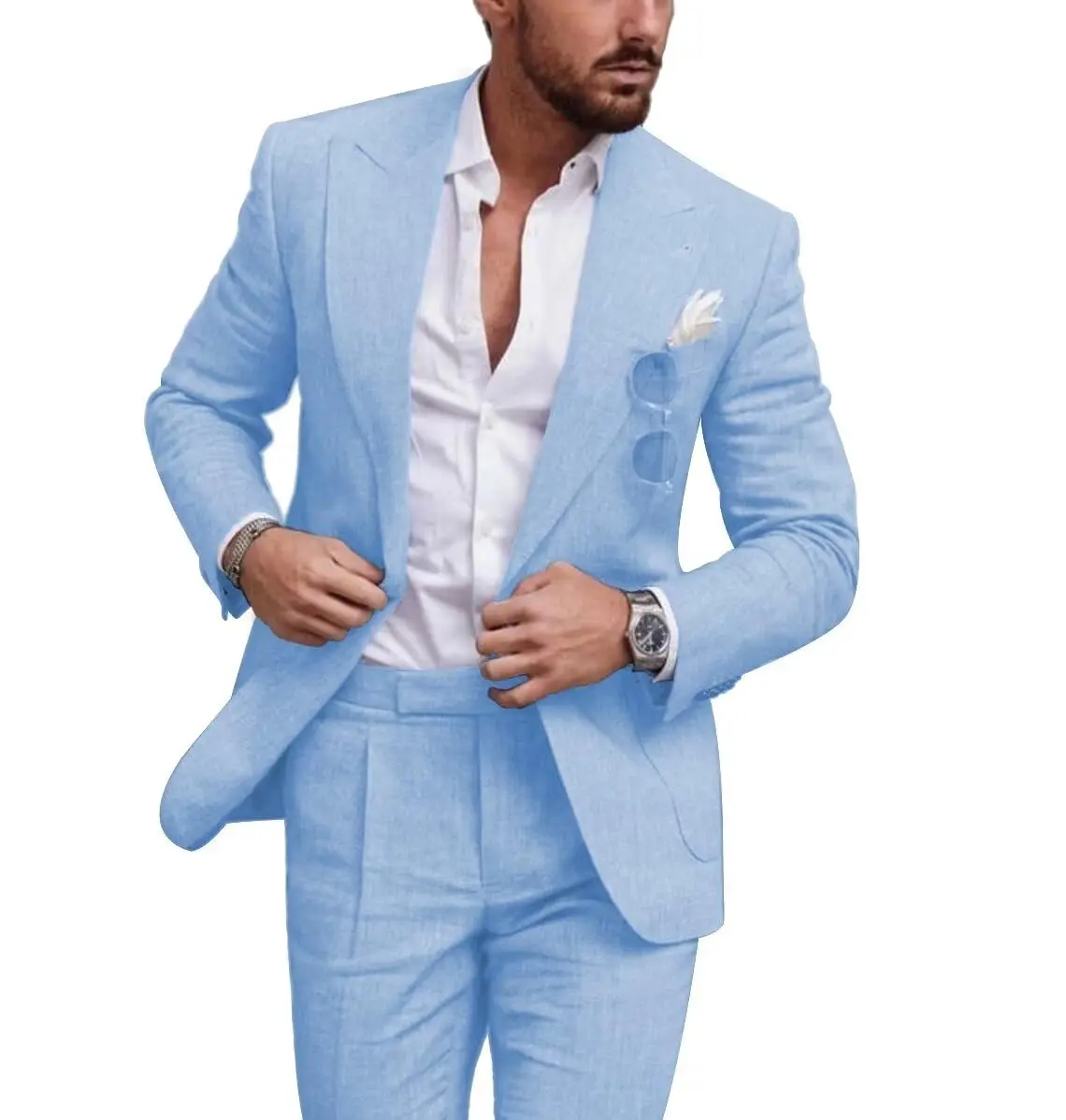 Linen Summer Men Suits for Wedding Groom Tuxedos Casual Beach Custom Man Suit 2 Piece Set Jacket Vest with Pants Man Fahion