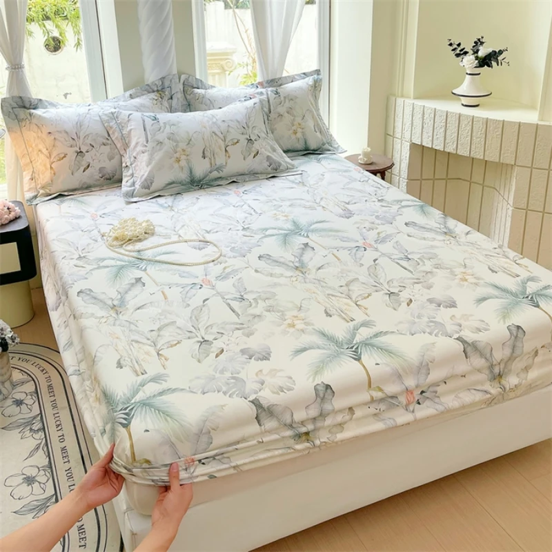 

2025 New 13376 Cotton Active Printing Bed Hat Skin-friendly Breathable Mattress Cover with Elastic Bedspread 90x200 120x200