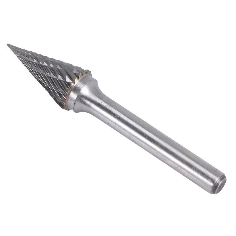 AC88-10X Tungsten Carbide Burr Pointed Cone Shape Double Cut Rotary Burrs File 70X12mm With 1/4 Inch Shank Dia