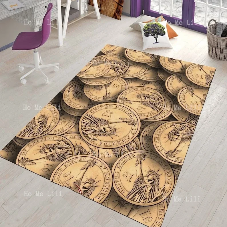 Dollar Cent Pattern Carpet Personalized Colorful Benjamine Franklin Custom Mat For Home Decor