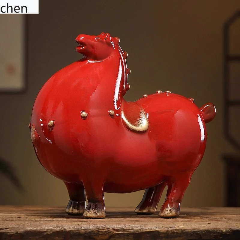 

HTT Ceramic Wealth-Attracting Tang Horse Ornament Creative Living Room Entrance Study Office Desktop Opening Housewarming Gift