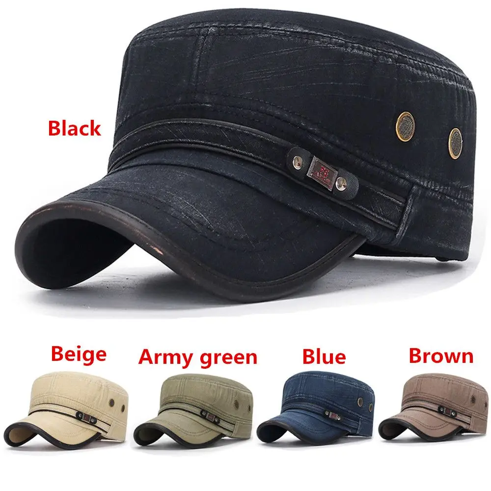 Men Army Denim Baseball Cap Cotton Cadet Hat Military Breathable Flat Adjustable Cap