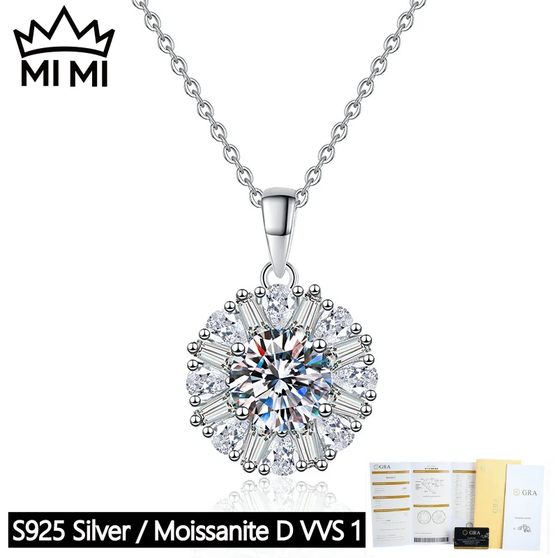 

Mi Mi s925 sterling silver 1ct sunflower design moissanite pendant necklace GRA certified for women with gift box