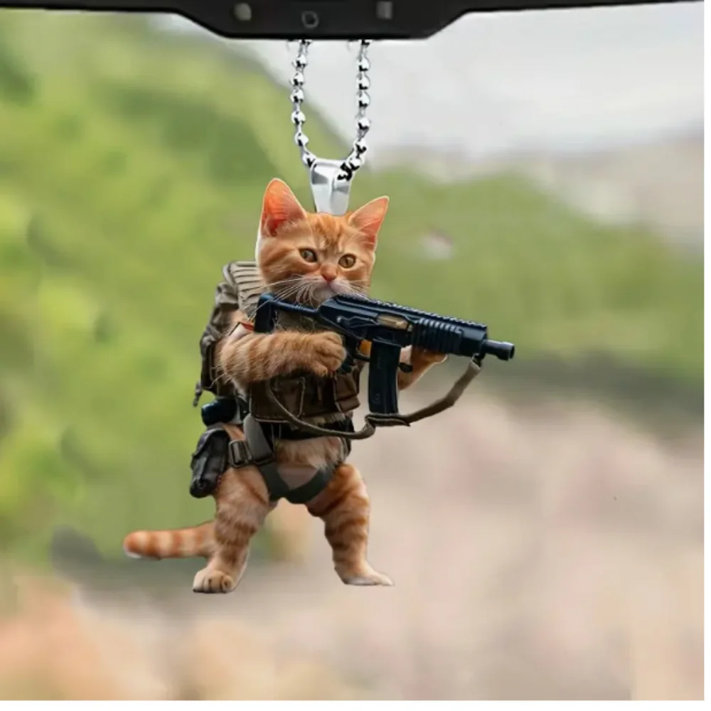 8cm Acrylic flat facing cat gun car pendant dog riding motorcycle backpack pendant home decoration angel pig handicraft 1Pcs