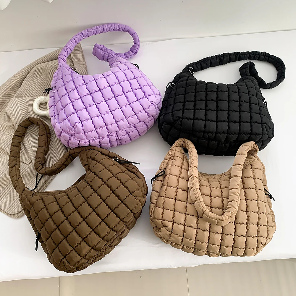 Women Stylish Commuting Bags Solid Color Quilted Bubbles Crossbody Bag Fashion Padded Sling Bag Puffer Shoulder Bags