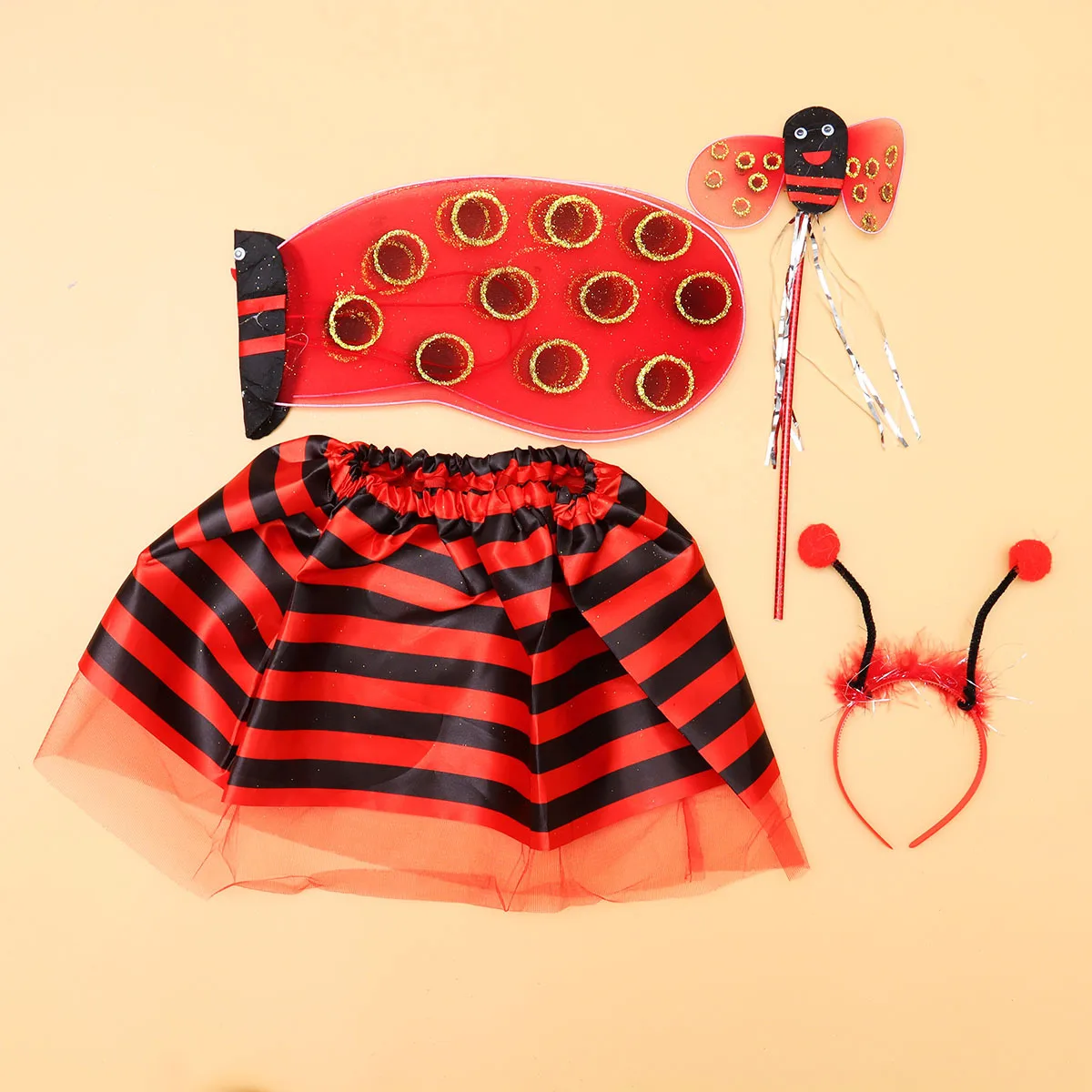 Ensemble de costumes d'abeille, 4 pièces, jupe à cheveux, baguette féerique, fête sur scène pour enfants, Cosplay, léger et mignon, habillage pour événements, aile d'abeille