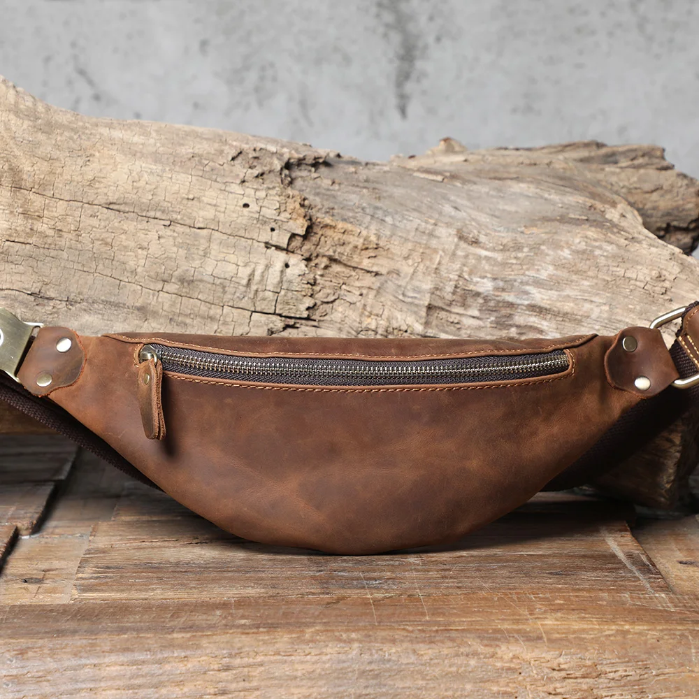 Hochwertige Echtleder-Brusttasche für Herren, Vintage Vollnarbenleder-Umhängetasche, Sling Bag, Tagesrucksack mit großer Kapazität – Detail 7
