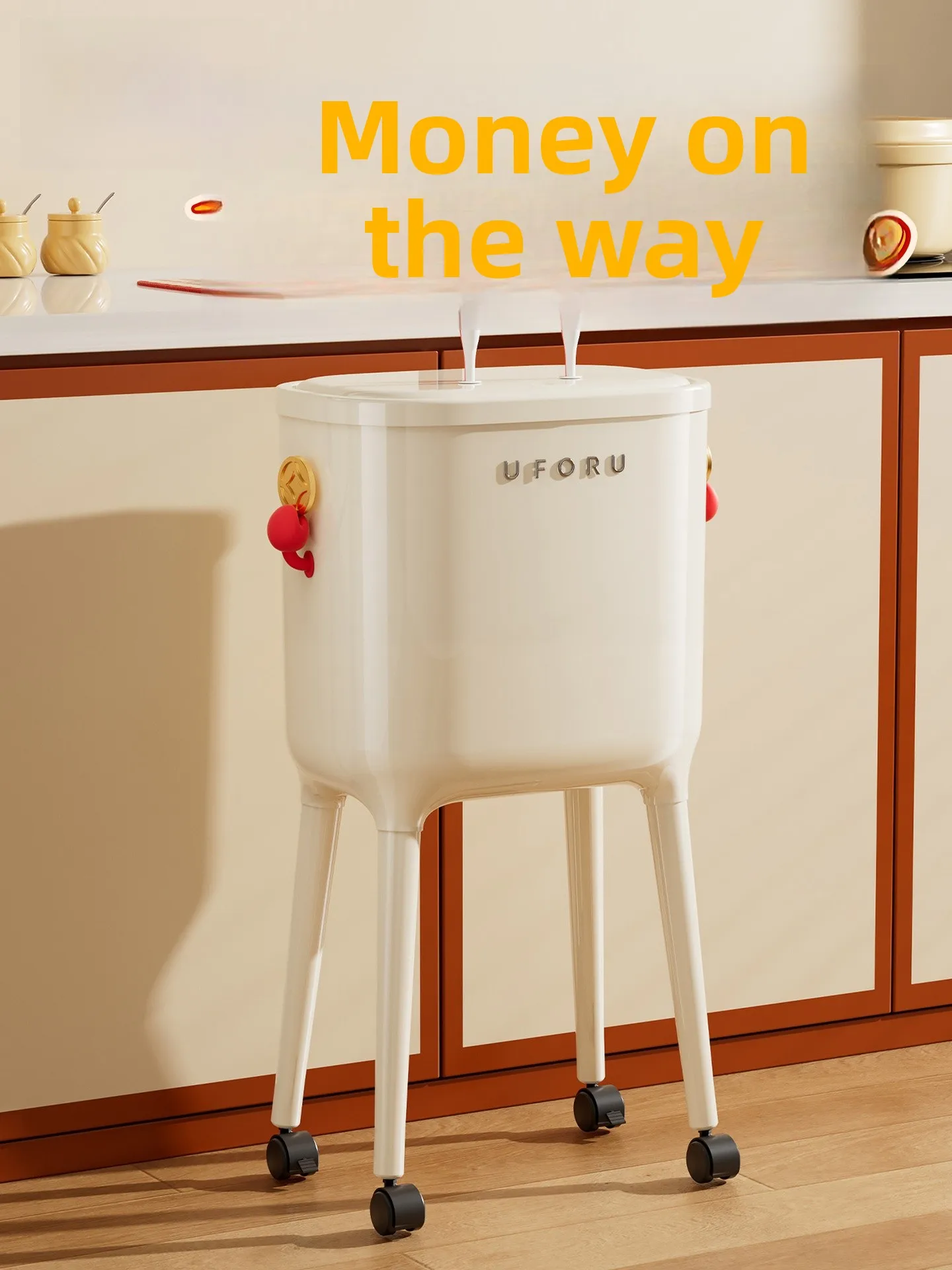 

Elegant High-legged Large Capacity Trash Can for Home Kitchen Living Room No Bending down Cover with Lid Easy to Move