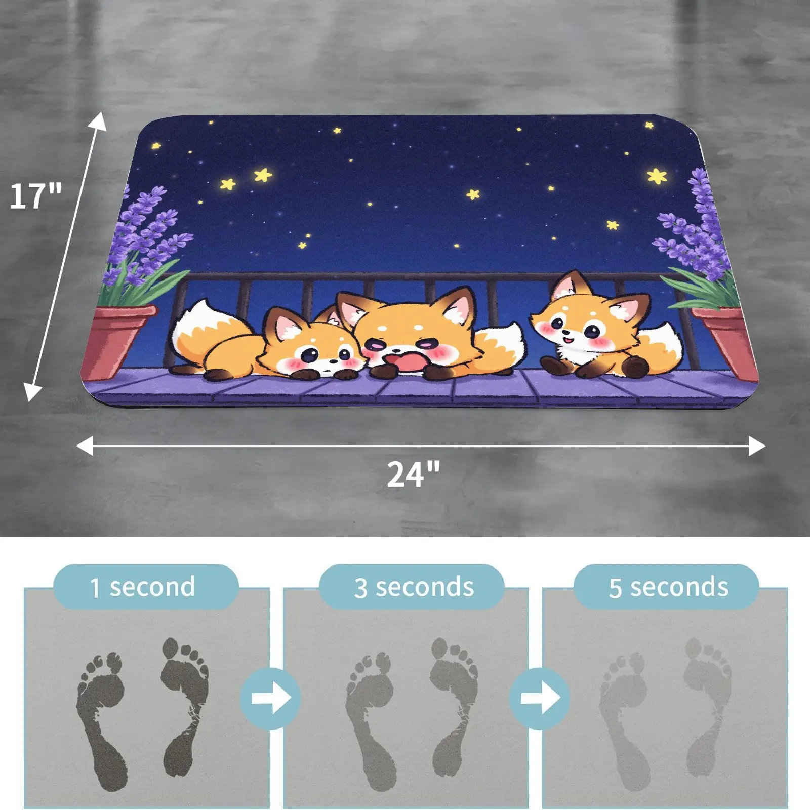 MatMuse Fox Family Di Balkon Malam Berbintang Lembut Diatomaceous Earth Mat Keset Lantai Keset Kamar Mandi Penyerap Perawatan Mudah Fashion Mat