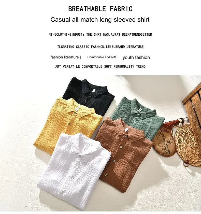 2024 Spring Autumn new solid color long-sleeve shirt pure cotton comfortable fashion lapel casual shirt one piece delivery