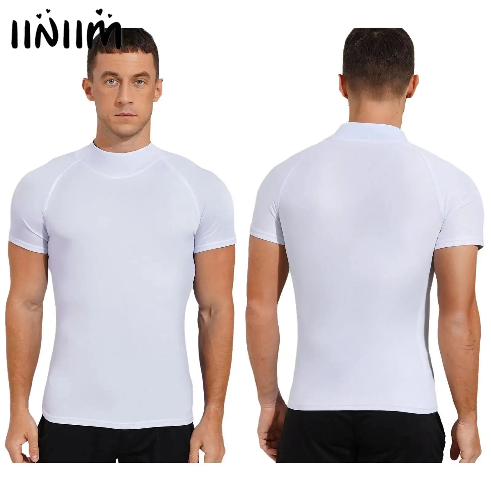

Men Mock Neck Short Sleeve T-shirt Tops Quick-Drying Athletic Shirt Running Gym Fitness Workout Training Basketball Running Tops