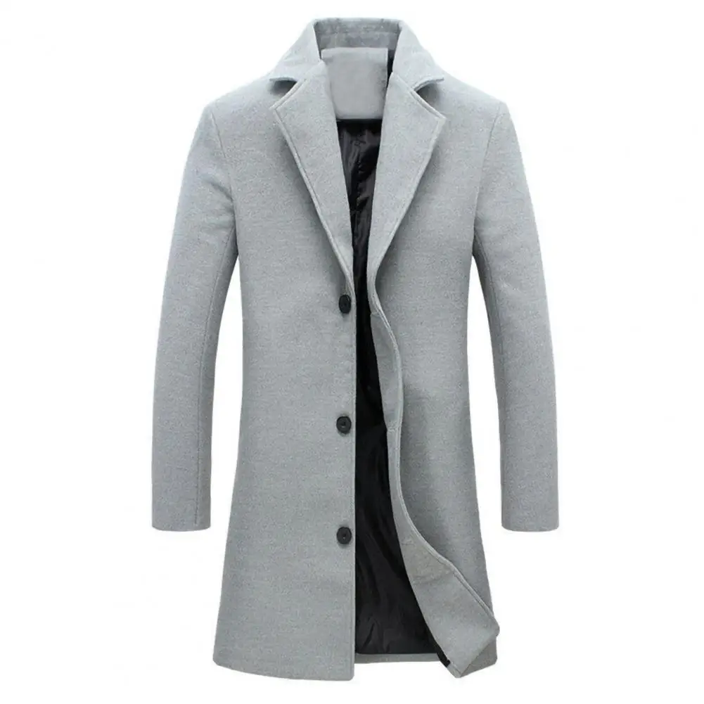 

Men's Woolen Coat Jacket Long Cotton Casual Windbreaker Single Breasted Lapel Overcoat Plus Size Fashion Wool Blend Color Coats