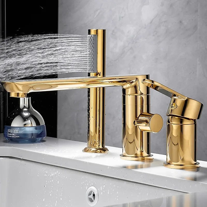 

Gold Bathtub Faucet Widespread Tub Sink Mixer Tap Brushed Gold Brass Bathroom Bath Shower with Hand shower Head