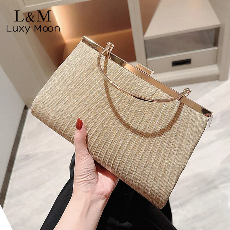 

Fashion Women Pleated Evening Bag Brand Designer Banquet Glitter Handbag Ladies Wedding Clutch Chain Shoulder Clip Purse XA763H