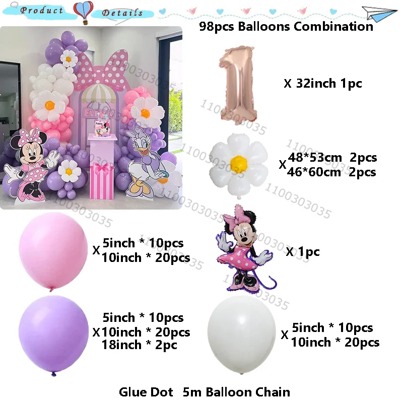 Cartoon Pink Minnie Mouse Daisy Foil Balloons 32inch Rose Gold Number 1-9th Birthday Foil Balloons Arch Garland Kit Gift Globos