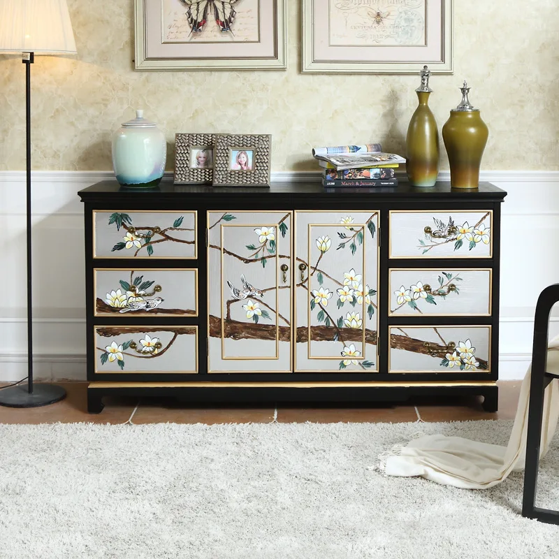 

Wholesale new Chinese entrance solid wood painted furniture dining side six buckets two doors hotel decoration partition