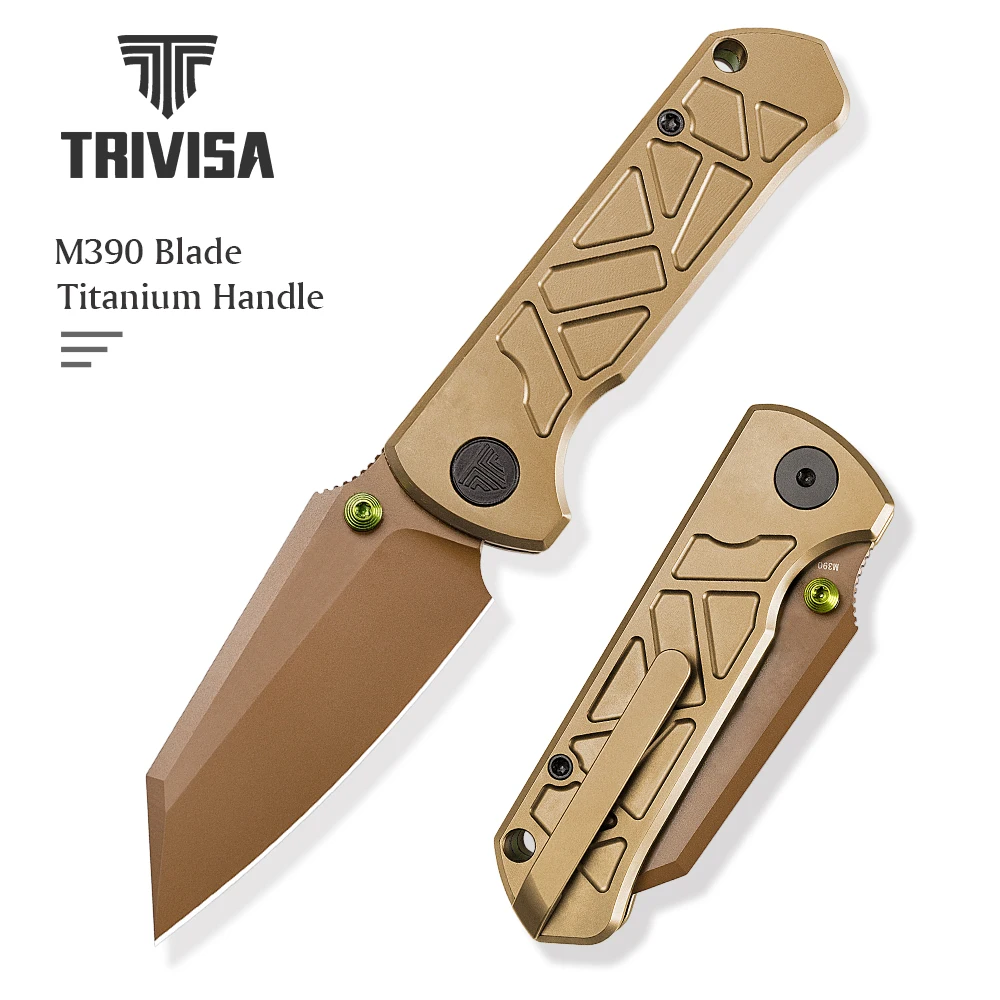 

TRIVISA Skarn Pocket Folding Knife M390 Blade Titanium Handle, Camping Hunting Survival Outdoor High Quality Hardness EDC Tool