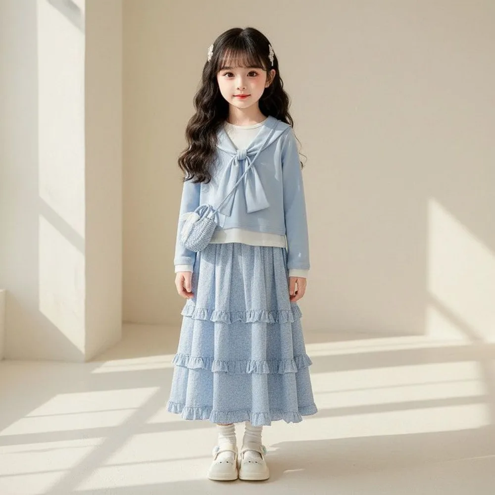 

Girls' Dress Set Spring and Autumn New Style Children's Super Fairy Sweet Long Sleeve Top Half Body Skirt Two Piece Set