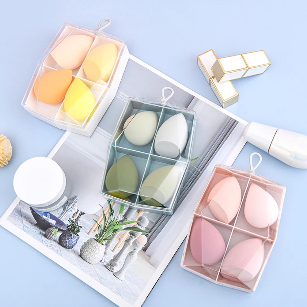

2Pcs White Lavender Beauty Egg Storage Box 4Compartments Sponge Holder Portable Makeup Accessories Boxes Bedroom