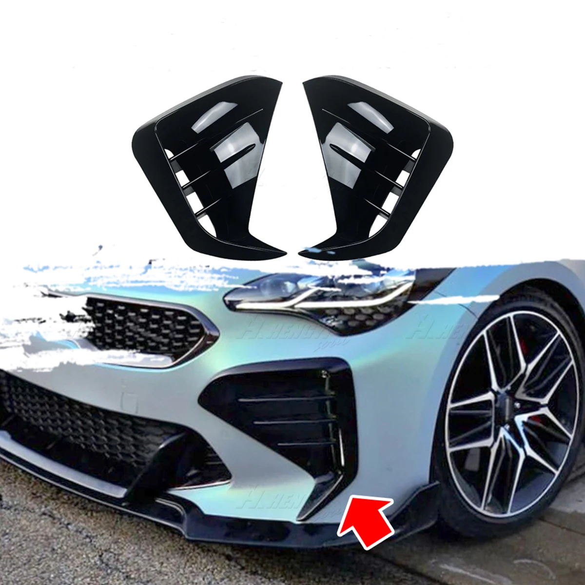 

1 Pair For KIA Stinger 2017 2018 2019 2020 2021 2022 2023 Car Front Bumper Side Vent Spoiler Canard Trim Covers