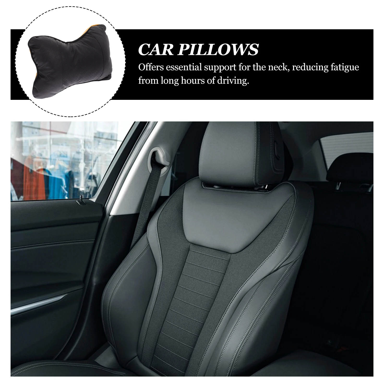 

Headrest Neck Pillow Black PU Support Cushion for Driving Sleeping Travel Car Accessories Car Neck Pillow