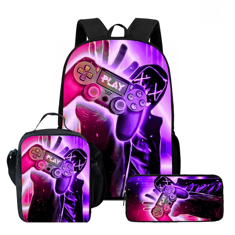 

Cartoon Gameconsoles Child School Backpack With Lunch Bags Pencil Bags For Age 4-9,Light Weight Child School Bags For Boys Girls