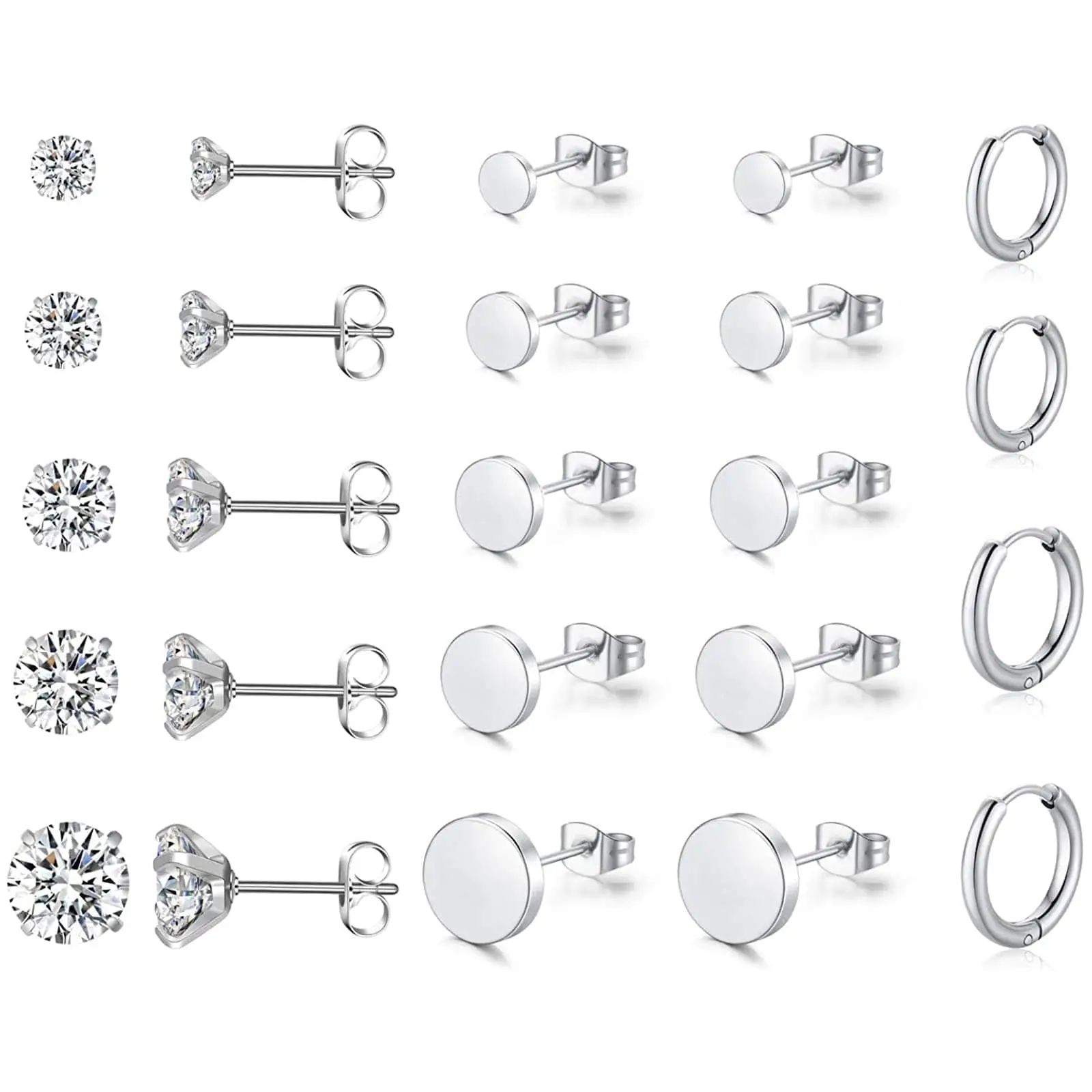12 par/set de pendientes de aro pequeños de acero inoxidable, pendientes de cartílago CZ, joyería para Piercing en la oreja múltiple para mujeres y hombres