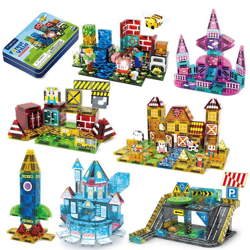 Blocs de construction magnétiques DIY pour enfants, jouets éducatifs STEM créatifs, blocs empilables avec boîte en métal