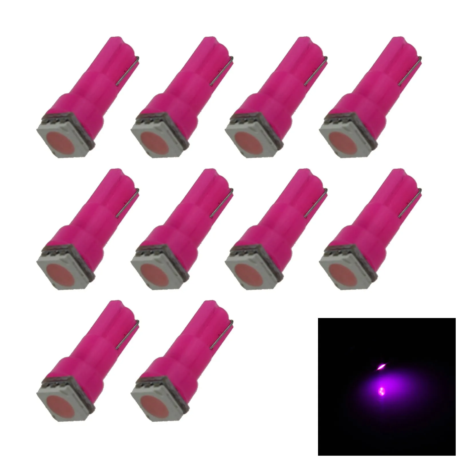 10x Pink Car T5 Instrument Bulb light Lamp 1 Emitters 5050 SMD LED 85 86 2721 B001-P