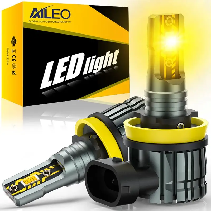 AILEO H11 LED H8 LED HB4 LED Fog Light Bulbs H8 H9 H11 HB3 9005 HB4 9006 3000K Yellow 300% Brighter 10000LM 60W Fanless 2PCS