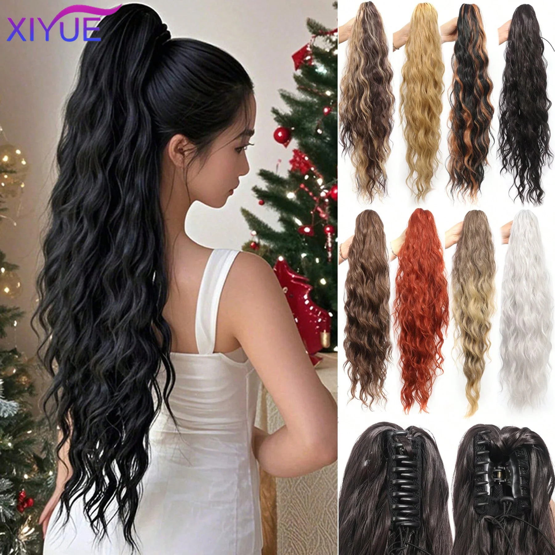 Long Curly Drawstring Ponytail Synthetic Ponytails for Women Black Blonde Red Ponytail Clip in Hair Extensions for Daily Cosplay