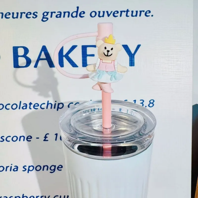 لطيف الوردي الدب سيليكون غطاء تغليف من القش مناسبة ل Starbucks 7-8 مللي متر القش مقاومة للحرارة الغبار القش التوصيل كأس الملحقات #3