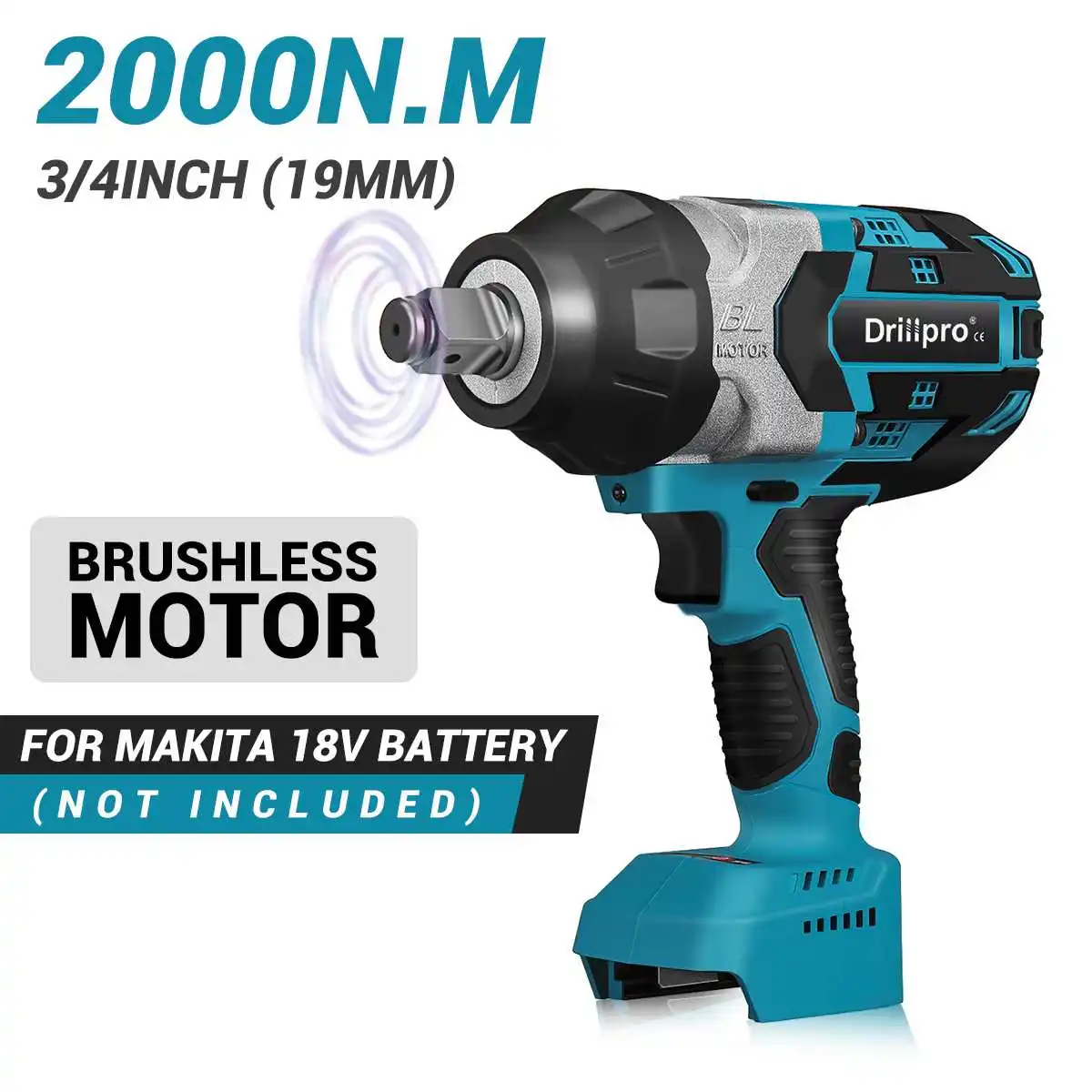 

Drillpro High Torque 2000N.m Brushless Electric Impact Wrench 3/4 inch Socket Wrench Cordless Driver Tool for Makita 18V Battery