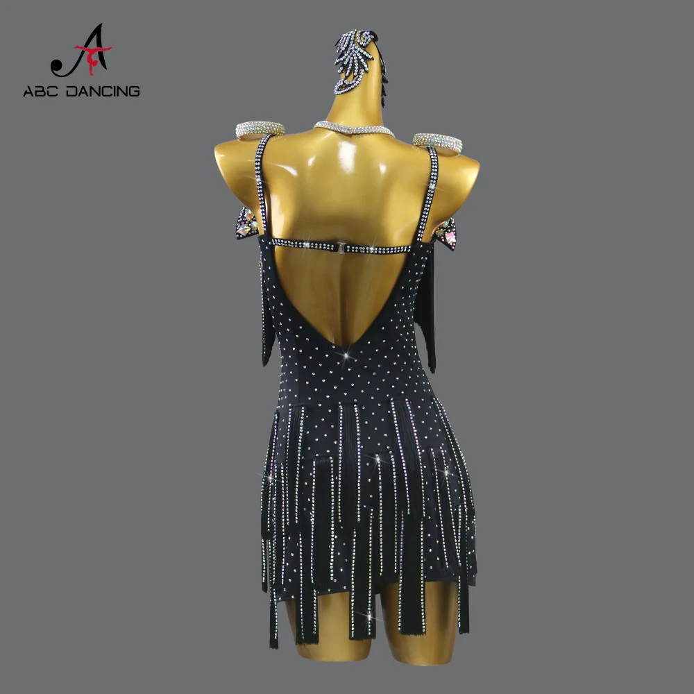 ชุดเต้นลาตินสีดำ ชุดปาร์ตี้ ชุดเซ็กซี่ ชุดกีฬาสำหรับเด็กผู้หญิง ชุดเต้นบนเวทีสำหรับผู้หญิง กระโปรง ชุดออกงาน ชุดฝึกซ้อมสั้น ชุดแต่งกายมีชายครุย