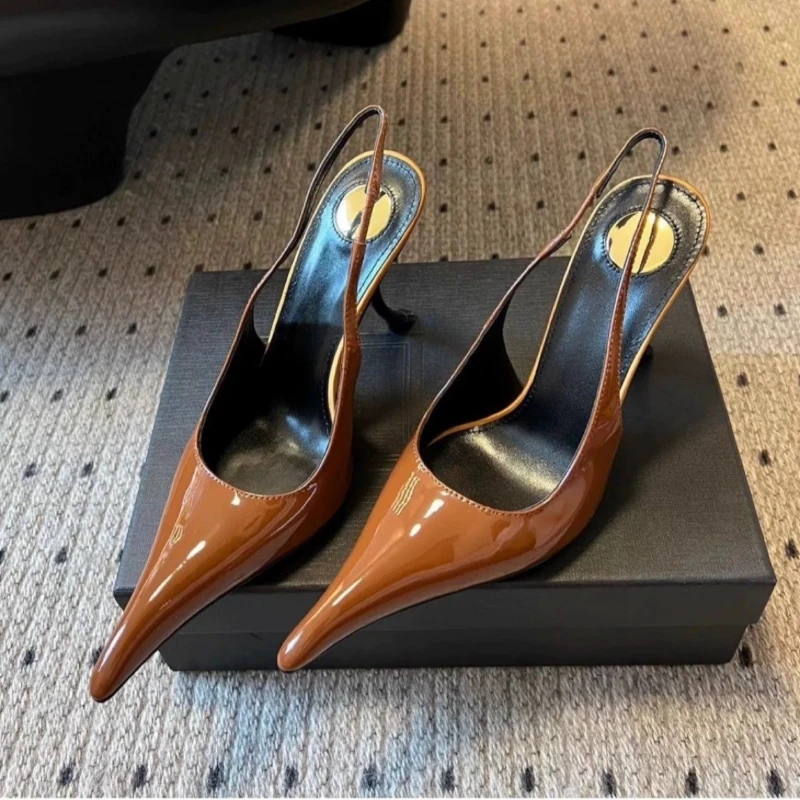 Novelty Design Patent Leather Pumps Women Sexy Pointed Toe Singback High Heels for Ladies Elegant Women Shoes Party Wedding Shoe