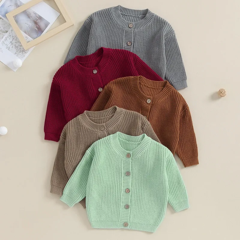 Newborn Baby Girl Knit Sweater Autumn Winter Clothes Long Sleeve Solid Color Button Up Sweaters Baby Clothing