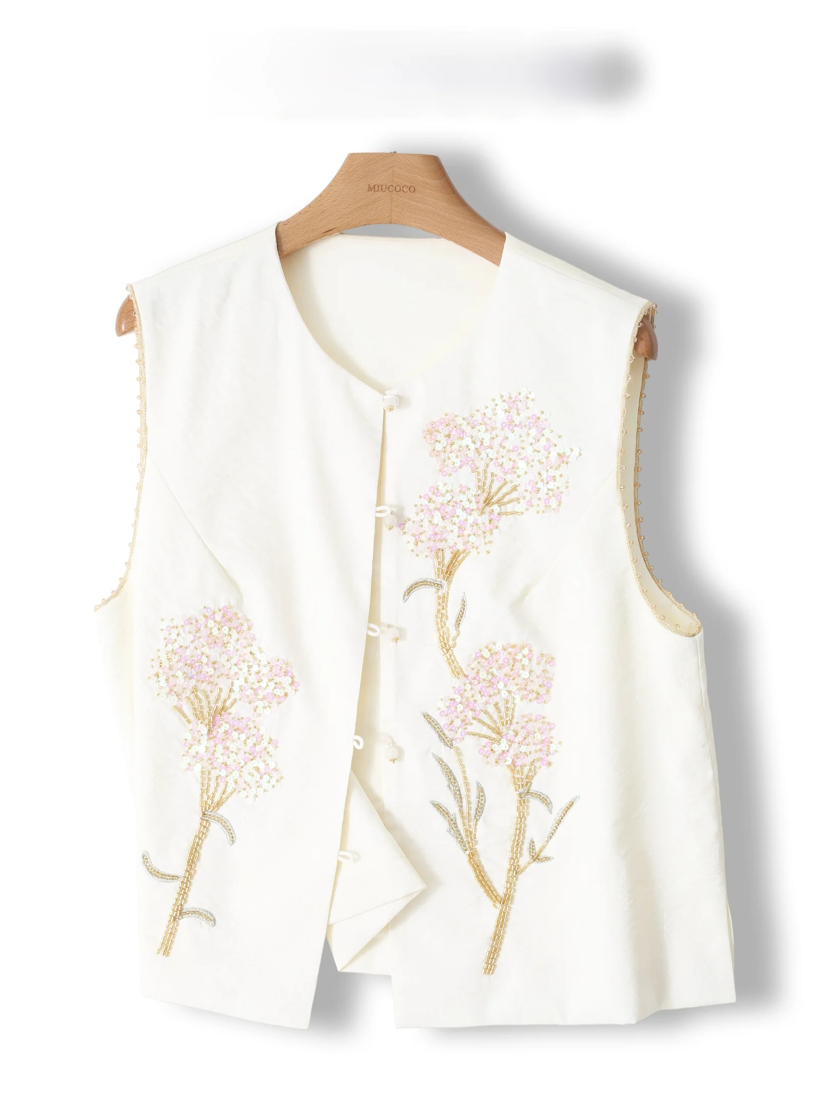 Heavy Embellishment Sequin round Neck Vest Women's New Chinese Style Outerwear Fashionable Layering Item  Score Single