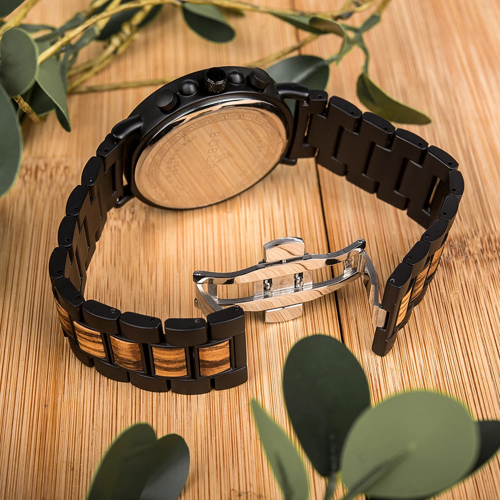 BOBO BIRD Quartz Watch For Men Luxury Man Watches Wood Stopwatch Date Display Chronograph Wristwatches relogio masculino Custom