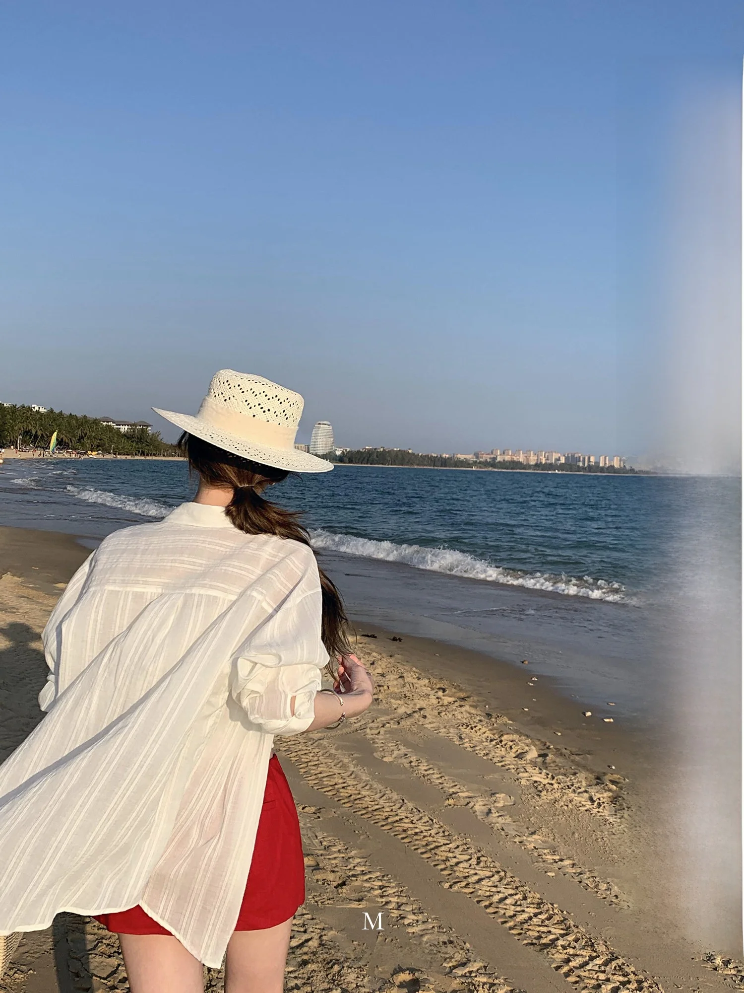 

ChenMiFan Lightweight Oxygen Outfits Lazy Sle Loose White Striped Women's irt Semi-Transparent Long Sve Sun Protection