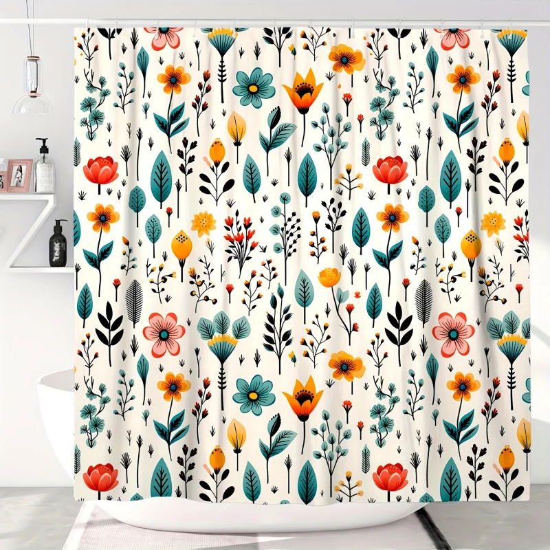 Cottagecore Elegance, Rustic Farmhouse Wildflower Shower Curtain - Waterproof Polyester, Machine Washable with 12 Hooks Included